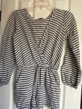 Karlie Gray & White Striped Wrap Romper